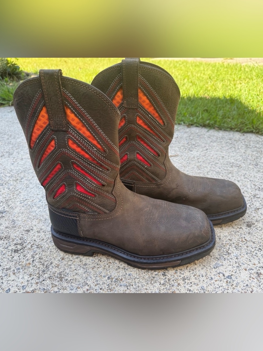 ARIAT Men's Brown Western Work Boots with waterproof carbon toe
